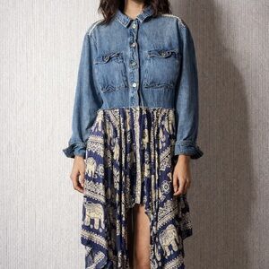 Upcycled Denim jacket with Elephant Print skirt